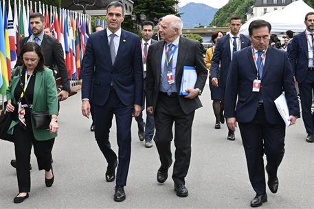 15/06/2024. Pedro Sánchez asiste a la Cumbre sobre la Paz en Ucrania. El presidente del Gobierno, Pedro Sánchez, a su llegada a la Cumbre so...