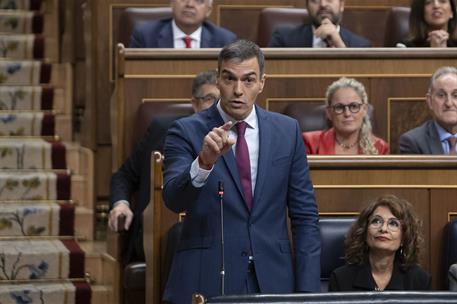 16/10/2024. Pedro Sánchez asiste a la sesión de control en el Congreso. El presidente del Gobierno, Pedro Sánchez, durante su intervención e...