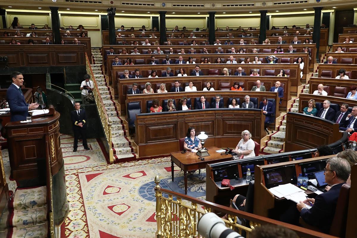 17/07/2024. The President of the Government of Spain appears in the Lower House of Parliament. The President of the Government of Spain, Ped...