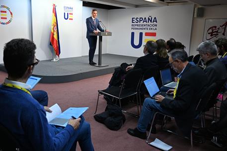 17/10/2024. Pedro S&#225;nchez participa en la sesi&#243;n de trabajo del Consejo Europeo. El presidente del Gobierno, Pedro S&#225;nchez, comparece ante l...