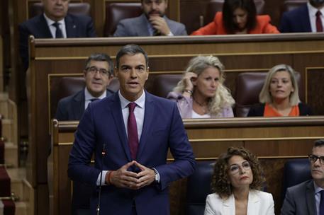 18/09/2024. Pedro S&#225;nchez asiste a la sesi&#243;n de control en el Congreso. El presidente del Gobierno, Pedro S&#225;nchez, durante su intervenci&#243;n e...