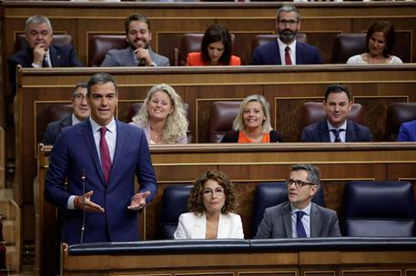 18/09/2024. Pedro S&#225;nchez asiste a la sesi&#243;n de control en el Congreso. El presidente del Gobierno, Pedro S&#225;nchez, durante su intervenci&#243;n e...