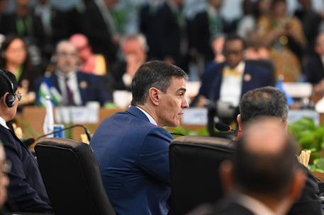 18/11/2024. El presidente del Gobierno asiste a la Cumbre del G20. El presidente del Gobierno, Pedro Sánchez, interviene en el plenario de l...