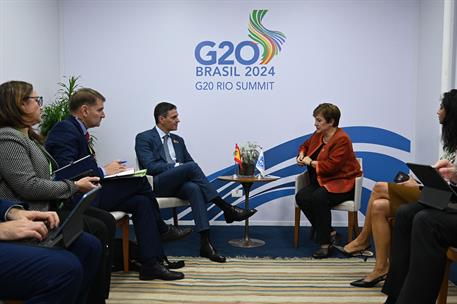 19/11/2024. El presidente del Gobierno asiste a la Cumbre del G20. El presidente del Gobierno, Pedro Sánchez, durante su reunión con la dire...