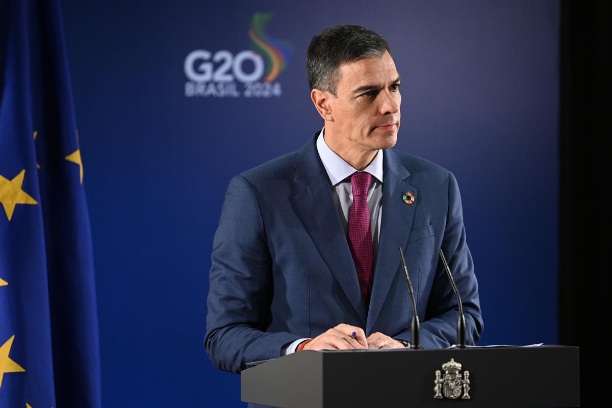 19/11/2024. El presidente del Gobierno asiste a la Cumbre del G20. El presidente del Gobierno, Pedro Sánchez, comparece tras la Cumbre del G20.