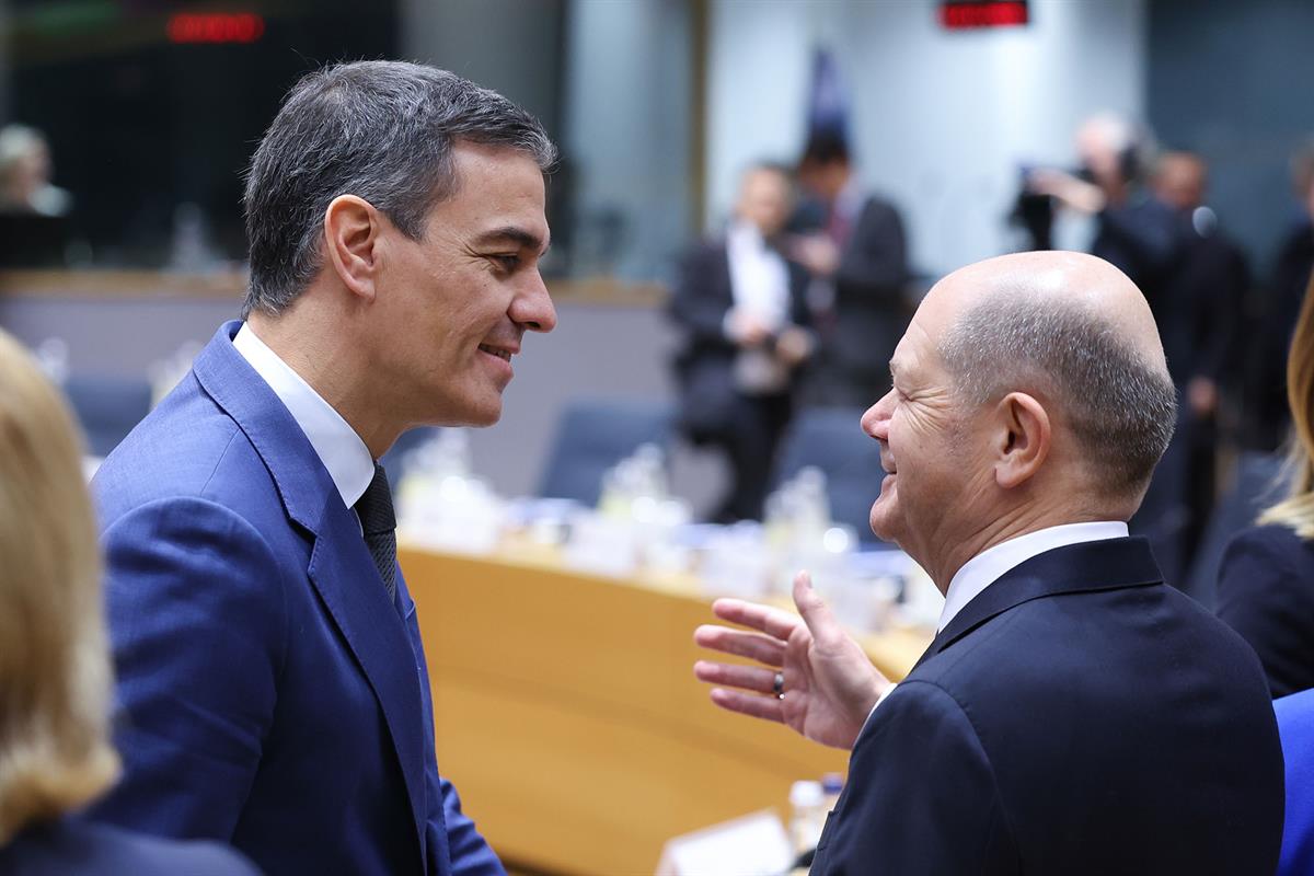 19/12/2024. Pedro Sánchez attends the meeting of the European Council. The President of the Government of Spain, Pedro Sánchez, and the Germ...