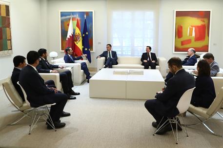 21/06/2024. Pedro Sánchez recibe al primer ministro de Catar, Mohammed Bin Abdulrahman Al Thani. Reunión con los representantes del gobierno catarí.