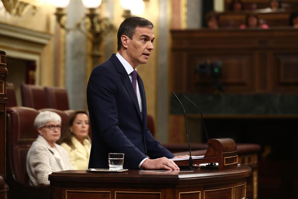 22/05/2024. Pedro Sánchez comparece en el Pleno del Congreso de los Diputados. El presidente del Gobierno, Pedro Sánchez, durante su compare...