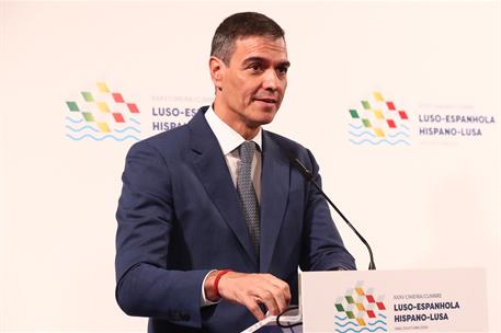 23/10/2024. Pedro S&#225;nchez participa en la XXXV Cumbre Hispano-Portuguesa. El presidente del Gobierno, Pedro S&#225;nchez, durante su comparecenci...