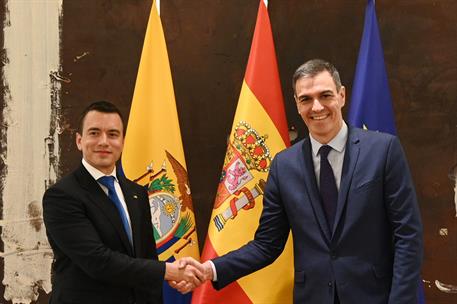 24/01/2024. Pedro Sánchez mantiene un encuentro con el presidente de la República del Ecuador, Daniel Noboa. El presidente del Gobierno, Ped...