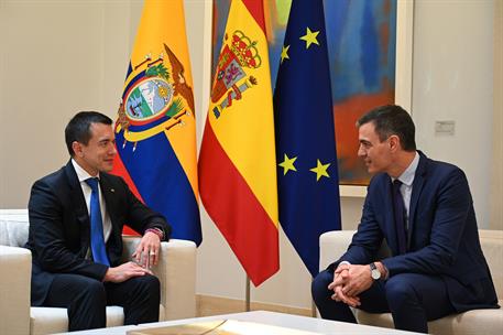 24/01/2024. Pedro Sánchez mantiene un encuentro con el presidente de la República del Ecuador, Daniel Noboa. El presidente del Gobierno, Ped...