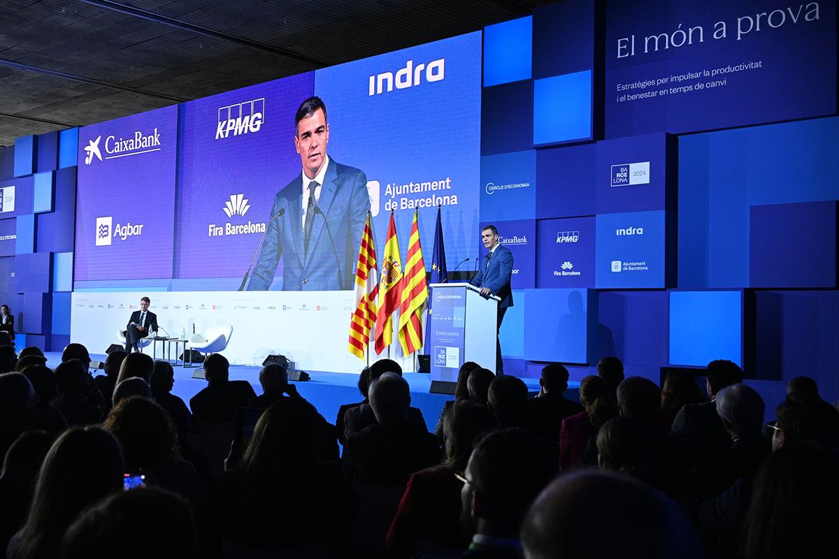 24/05/2024. Pedro Sánchez interviene en el acto de clausura de la 39 Reunión Anual del Cercle d'Economia. El presidente del Gobierno, Pedro ...