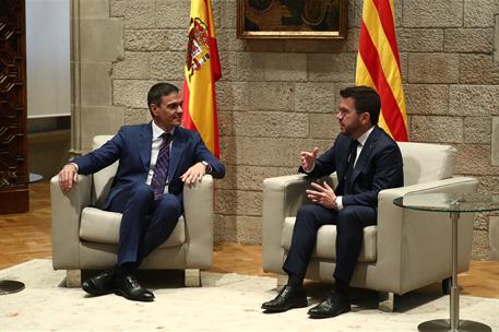 24/07/2024. Pedro Sánchez se reúne con Pere Aragonés. El presidente del Gobierno, Pedro Sánchez, y el presidente de la Generalitat de Catalu...