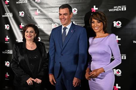 24/09/2024. Pedro Sánchez interviene en el acto de la Alianza HeForShe. El presidente del Gobierno, Pedro Sanchez, es recibido en el evento ...