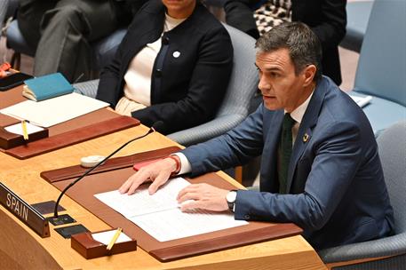 25/09/2024. Pedro S&#225;nchez interviene en el debate &quot;Liderazgo para la paz&quot; del Consejo de Seguridad de Naciones Unidas