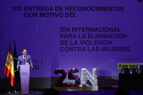 25/11/2024. Pedro Sánchez inaugura el acto del Día internacional para la eliminación de la violencia contra las mujeres. El presidente del G...