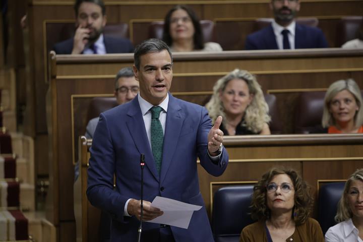 El presidente del Gobierno, Pedro Sánchez, en la sesión de control del Congreso