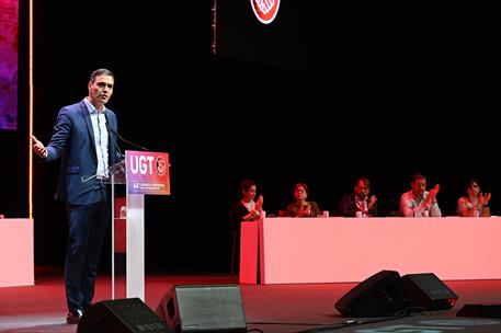 26/11/2024. Pedro S&#225;nchez interviene en el 44&#186; Congreso Confederal de UGT. El presidente del Gobierno, Pedro S&#225;nchez, durante su intervenci&#243;...