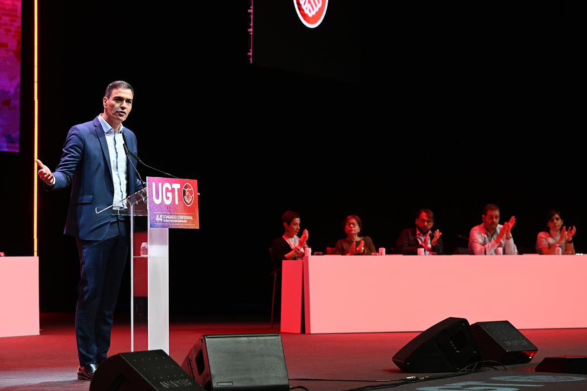 26/11/2024. Pedro Sánchez interviene en el 44º Congreso Confederal de UGT. El presidente del Gobierno, Pedro Sánchez, durante su intervenció...