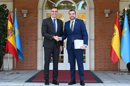 Perdro Sánchez con el presidente de Asturias, Adrián Barbón