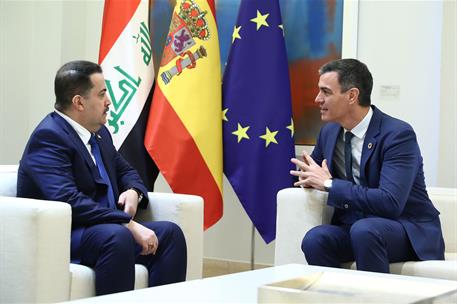 28/11/2024. Pedro S&#225;nchez recibe al primer ministro de Irak. El presidente del Gobierno, Pedro S&#225;nchez, conversa con el primer ministro iraq...