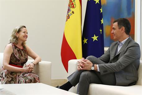 29/07/2024. Pedro Sánchez reunión con la Presidenta del Banco Europeo de Inversiones. El presidente del Gobierno, Pedro Sánchez, recibe a la...