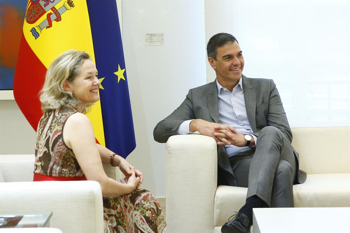 29/07/2024. Pedro Sánchez reunión con la Presidenta del Banco Europeo de Inversiones. El presidente del Gobierno, Pedro Sánchez, durante el ...