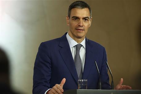 29/10/2024. El presidente del Gobierno continúa su viaje en la República de India. Pedro Sánchez, durante su comparecencia ante los medios d...