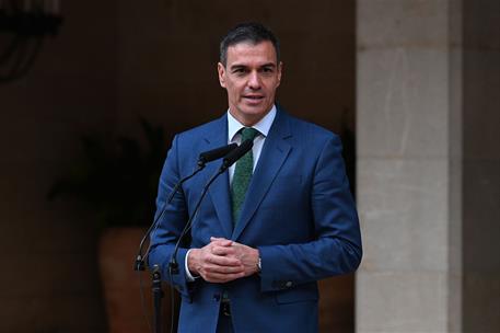 30/07/2024. Pedro S&#225;nchez despacha con S.M. el Rey. El presidente del Gobierno, Pedro S&#225;nchez, comparece ante los medios tras el despacho co...