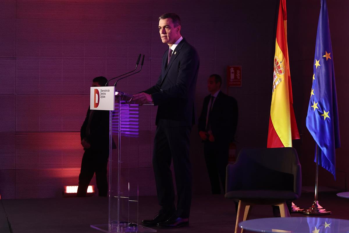 5/02/2025. Pedro Sánchez asiste a la presentación del Observatorio de Derechos Digitales. El presidente del Gobierno, Pedro Sánchez, clausur...