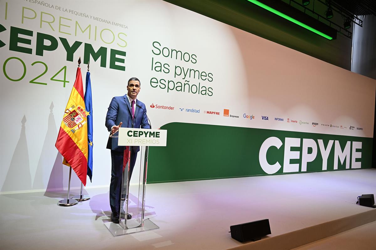 5/03/2025. Pedro Sánchez clausura el acto de entrega de los XI Premios Cepyme. El presidente del Gobierno, Pedro Sánchez, durante su interve...