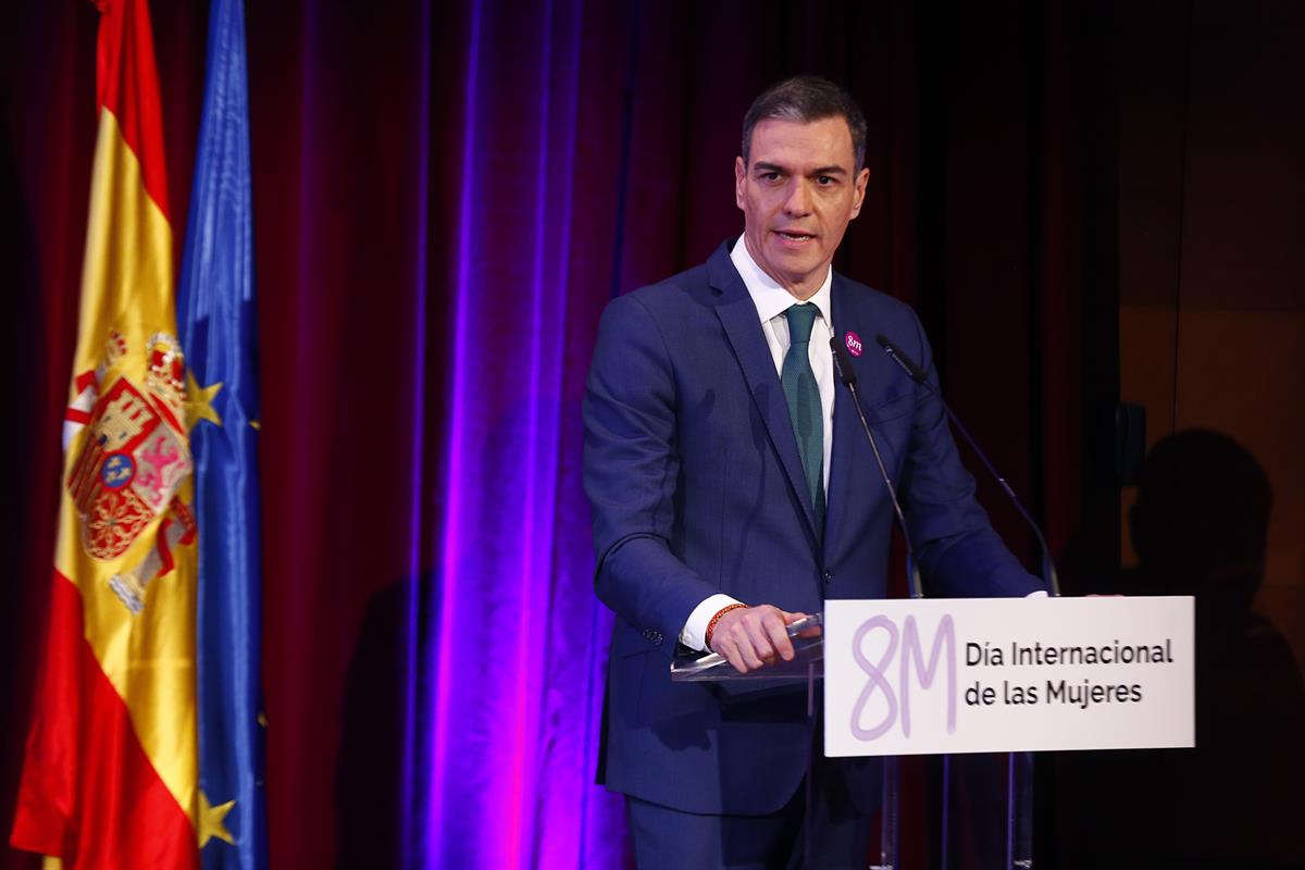 7/03/2025. Pedro Sánchez clausura el acto institucional con motivo del Día Internacional de las Mujeres. El presidente del Gobierno, Pedro S...