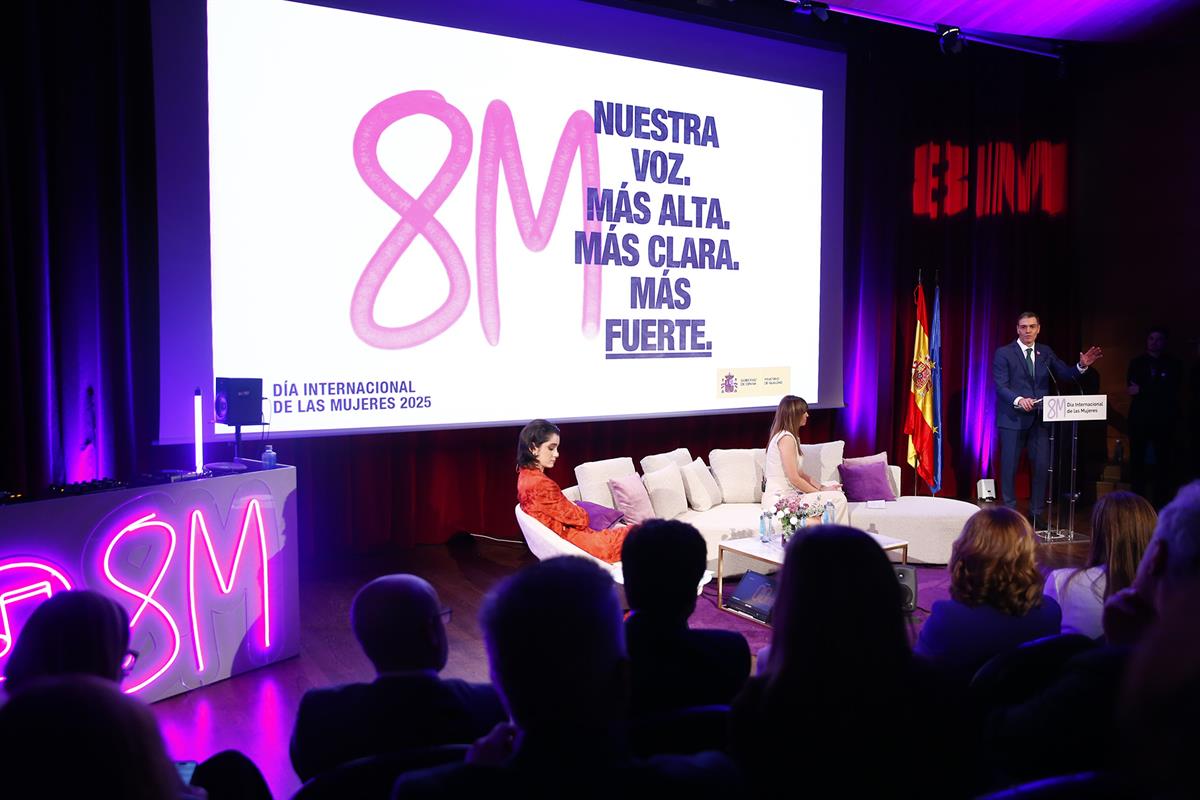 7/03/2025. Pedro Sánchez clausura el acto institucional con motivo del Día Internacional de las Mujeres. El presidente del Gobierno, Pedro S...