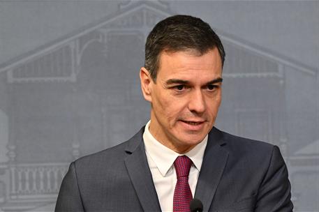 12/03/2025. Pedro S&#225;nchez se re&#250;ne con el primer ministro de Finlandia. El presidente del Gobierno, Pedro S&#225;nchez, durante su comparecencia ...