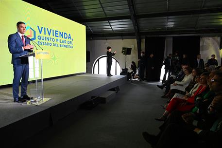 El presidente del Gobierno, Pedro Sánchez, durante su intervención en el acto