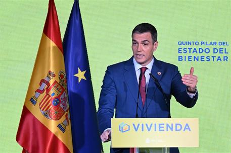 13/01/2025. Pedro S&#225;nchez clausura el foro &#39;Vivienda: quinto pilar del Estado del bienestar&#39;. El presidente del Gobierno, Pedro S&#225;nchez, dur...