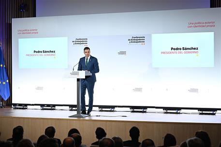 14/01/2025. Pedro S&#225;nchez participa en la IX Conferencia de Embajadores y Embajadoras. El presidente del Gobierno, Pedro S&#225;nchez, durante su...