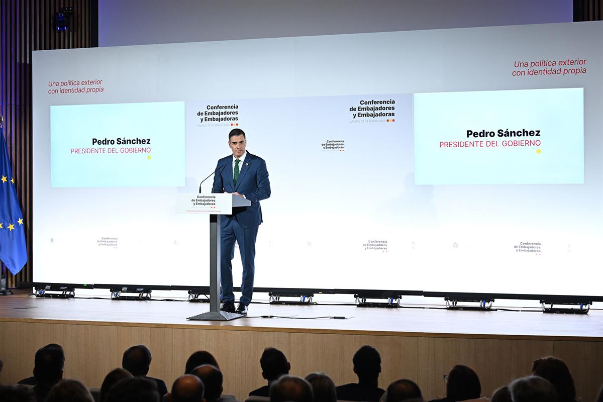 El presidenate del Gobierno, Pedro Sánchez, durante su intervención