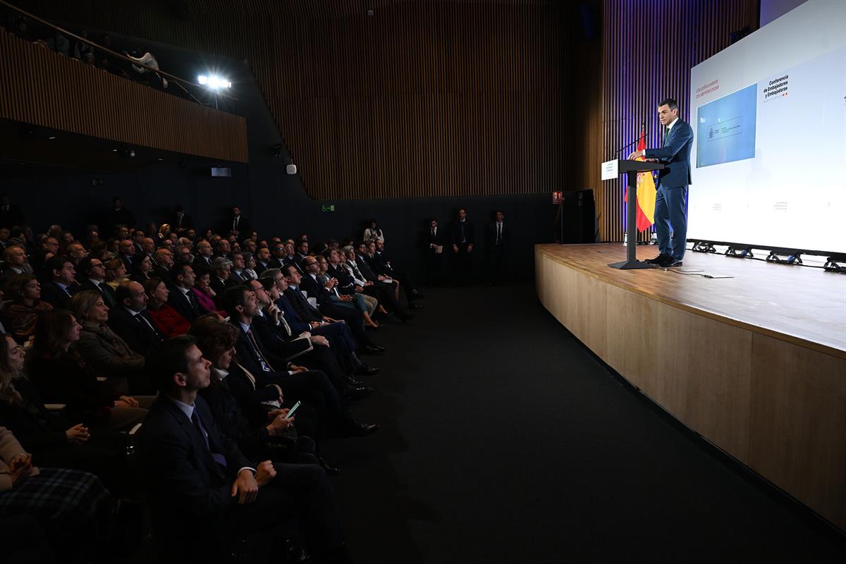 El presidenate del Gobierno, Pedro Sánchez, durante su intervención