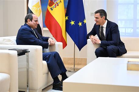 19/02/2025. Pedro S&#225;nchez recibe al presidente de Egipto, Abdelfatah Al-Sisi, en La Moncloa. El presidente del Gobierno, Pedro S&#225;nchez, y el...