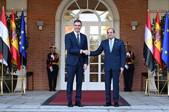 19/02/2025. Pedro Sánchez receives the President of Egypt, Abdel Fattah al-Sisi, at Moncloa Palace. The President of the Government of Spain...