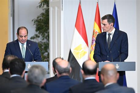 19/02/2025. Pedro S&#225;nchez recibe al presidente de Egipto, Abdelfatah Al-Sisi, en La Moncloa. El presidente egipcio, Abdelfatah Al-Sisi, dura...