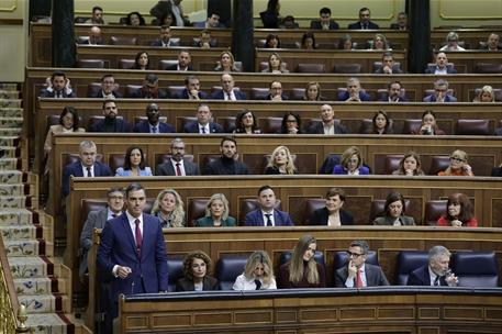 19/03/2025. Pedro Sánchez interviene en la sesión de control al Gobierno. El presidente del Gobierno, Pedro Sánchez, junto a las vicepreside...