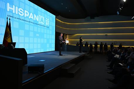 20/01/2025. Pedro Sánchez clausura el acto 'HispanIA 2040: cómo la inteligencia artificial mejorará nuestro futuro'. El presidente del Gobie...