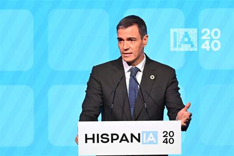 20/01/2025. Pedro S&#225;nchez clausura el acto &#39;HispanIA 2040: c&#243;mo la inteligencia artificial mejorar&#225; nuestro futuro&#39;. El presidente del Gobie...