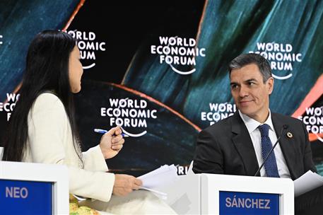 22/01/2025. Pedro Sánchez participa en la 55ª reunión anual del Foro Económico Mundial. El presidente del Gobierno, Pedro Sánchez, durante s...