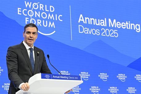 22/01/2025. Pedro Sánchez particia en la 55ª reunión anual del Foro Económico Mundial. El presidente del Gobierno, Pedro Sánchez, durante su...