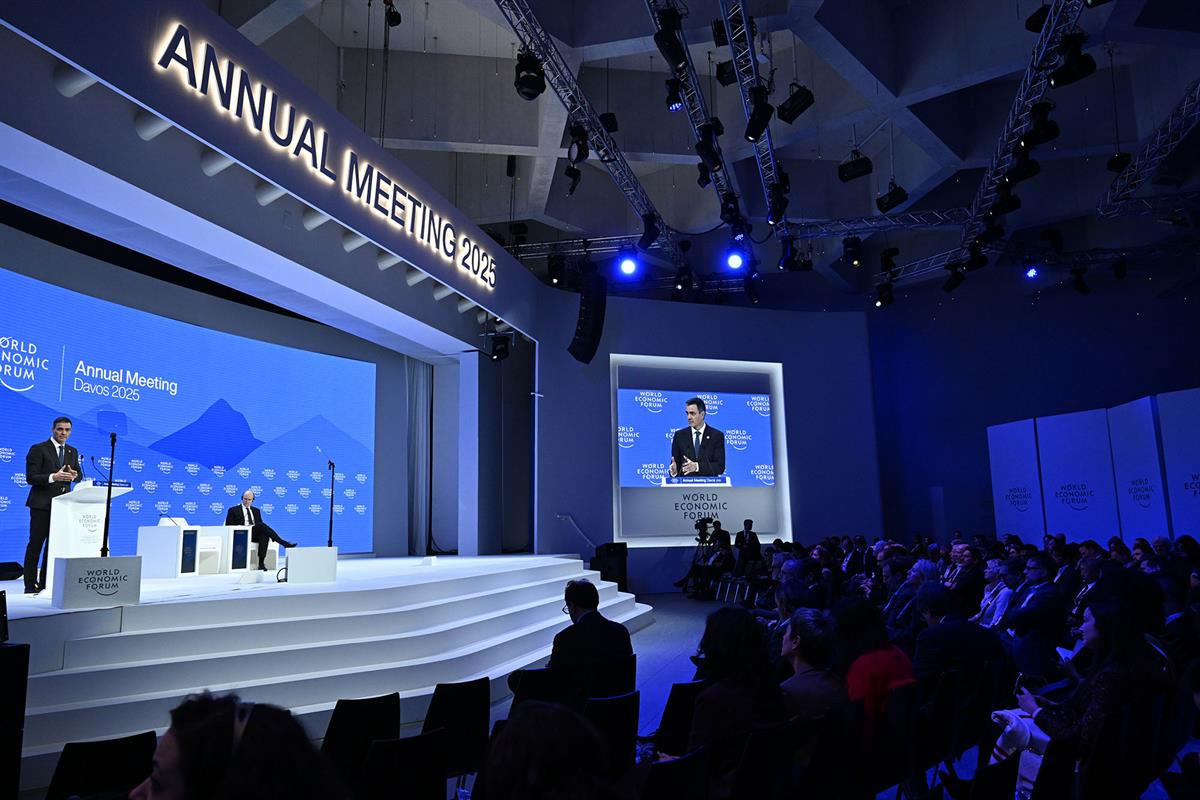 22/01/2025. Pedro Sánchez particia en la 55ª reunión anual del Foro Económico Mundial. El presidente del Gobierno, Pedro Sánchez, durante su...