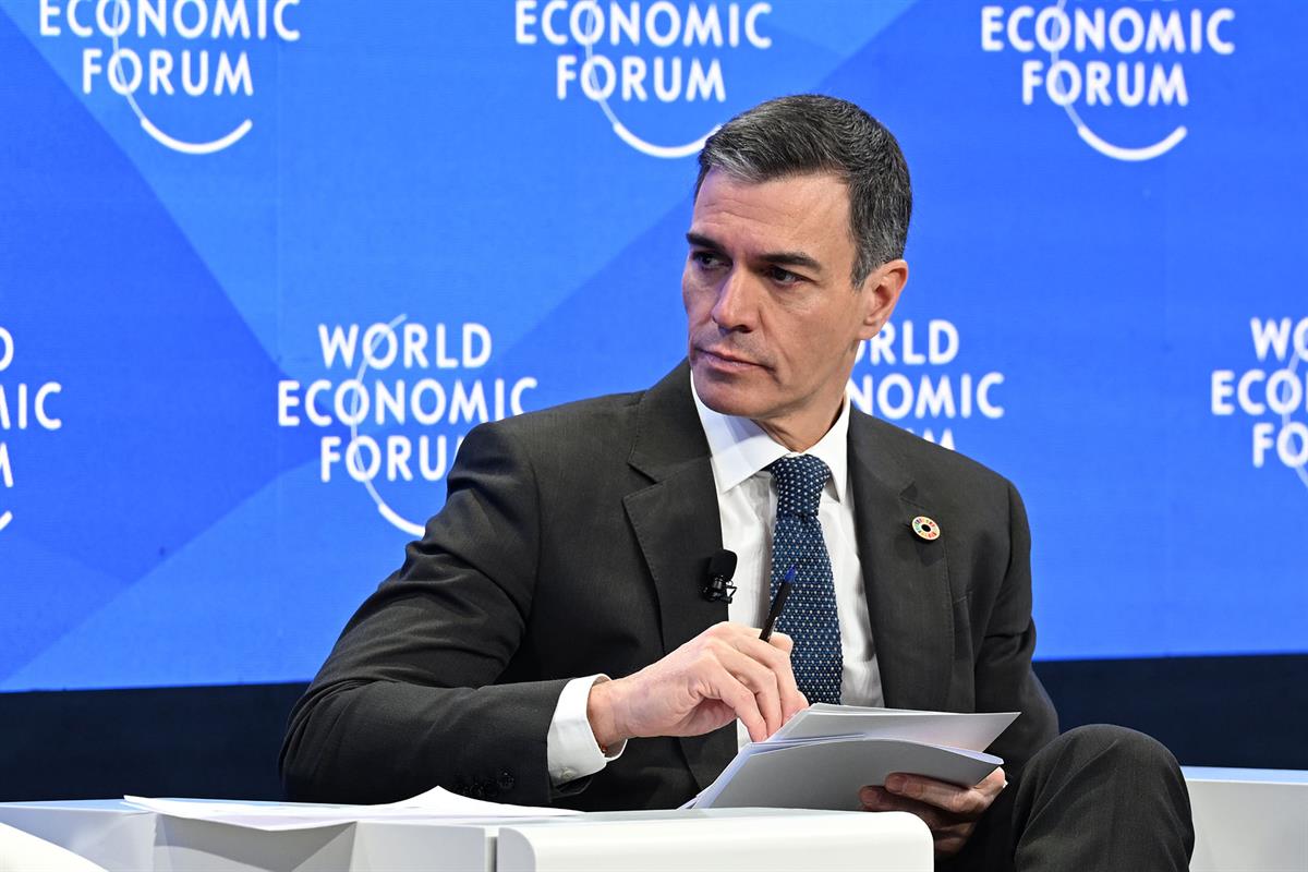 22/01/2025. Pedro Sánchez participa en la 55ª reunión anual del Foro Económico Mundial. El presidente del Gobierno, Pedro Sánchez, durante s...