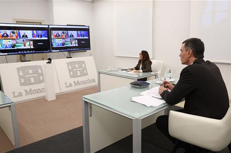 26/02/2025. Pedro S&#225;nchez se re&#250;ne por videoconferencia con los presidentes de Brasil, Chile, Colombia y Uruguay. El presidente del Gobierno...